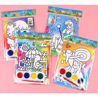 S0455 ภาพการ์ตูนระบายสีน้ำ 2แผ่น/ห่อ พร้อมพู่กัน ภาพระบายสีเด็ก ฝึกสมาธิเด็ก งานศิลปะ สัตว์น่ารัก