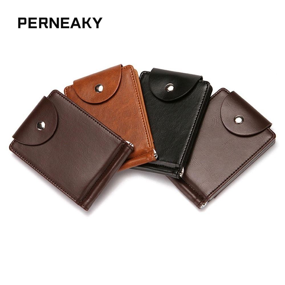 Perneaky กระเป๋าสตางค์ผู้ชาย Vintage Slim Wallets กระเป๋าคลัทช์ คลิปเงินสองพับ