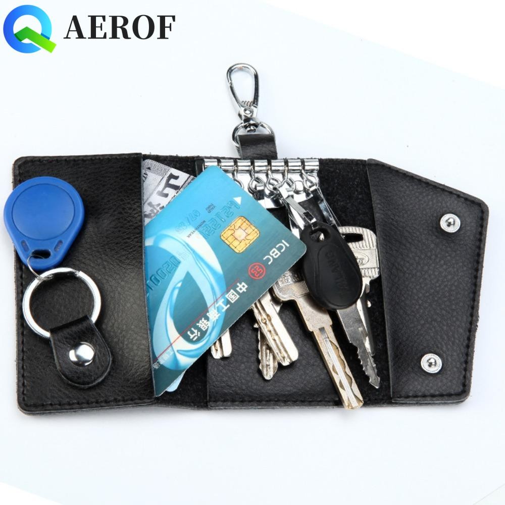 Aerof พวงกุญแจหนังแท้, เคสกุญแจแม่บ้าน Key Holder Organizer Pouch, Multifunctional Mini Card Bag Cow Split Storage Bag กระเป๋าสตางค์กุญแจรถ