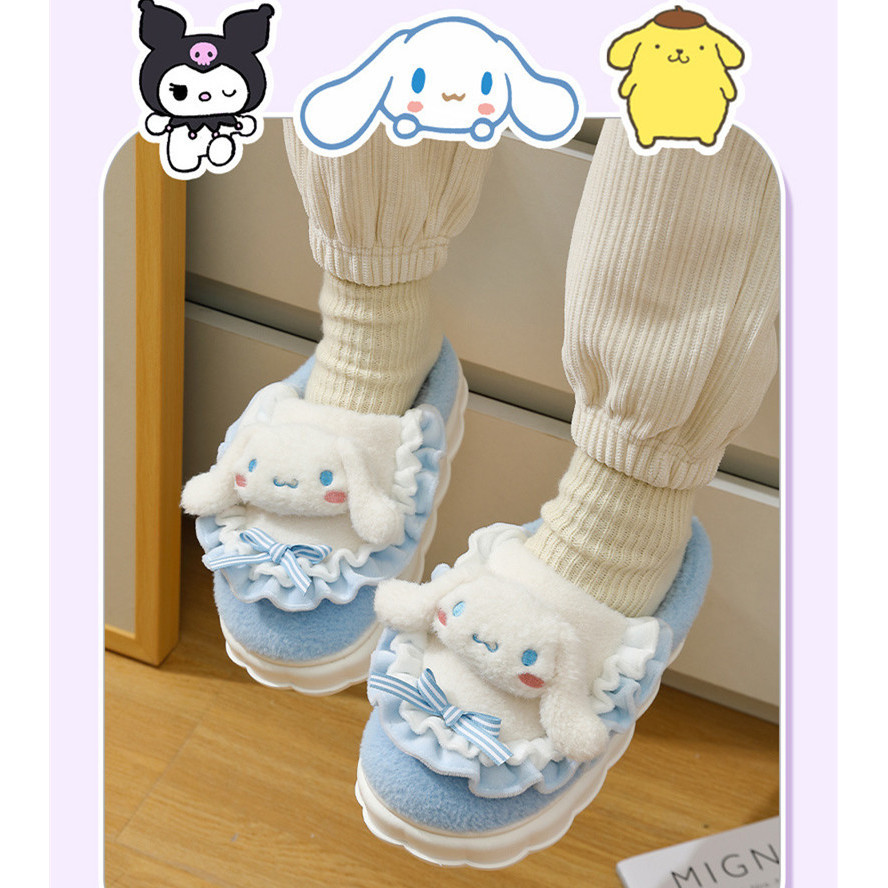รองเท้าแตะ ผ้าฝ้าย พื้นหนา ลายการ์ตูน Sanrio น่ารัก