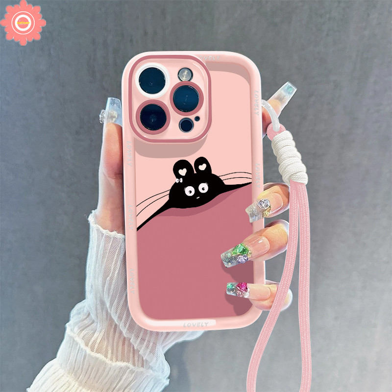 แฟชั่นสร้างสรรค์น่ารักแมวดํารักหัวใจกรณีเข้ากันได้สําหรับiphone 13 16 15 11 12 14 Pro Max 7Plus XR 16 15 7 6S 8 6 Plus X XS Max SE 2020 สร้อยข้อมือน่ารักAngel Eyeกรณี