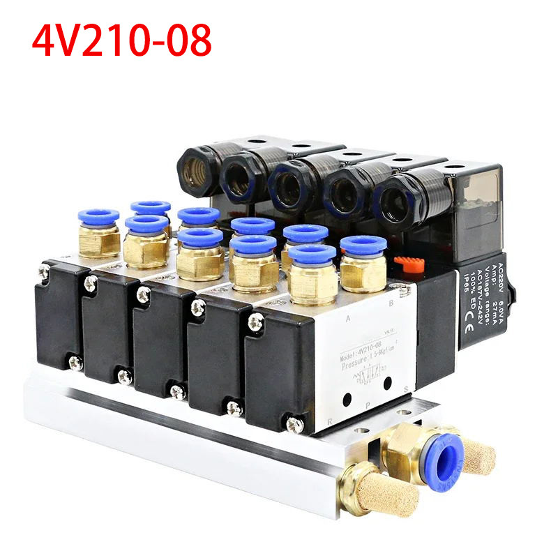12/24v DC 110/220V AC Multi ตัวเลือก 4V210-08 นิวเมติกโซลินอยด์วาล์วบล็อกท่อไอเสียฐาน Manifold 2/3/4/6 Way