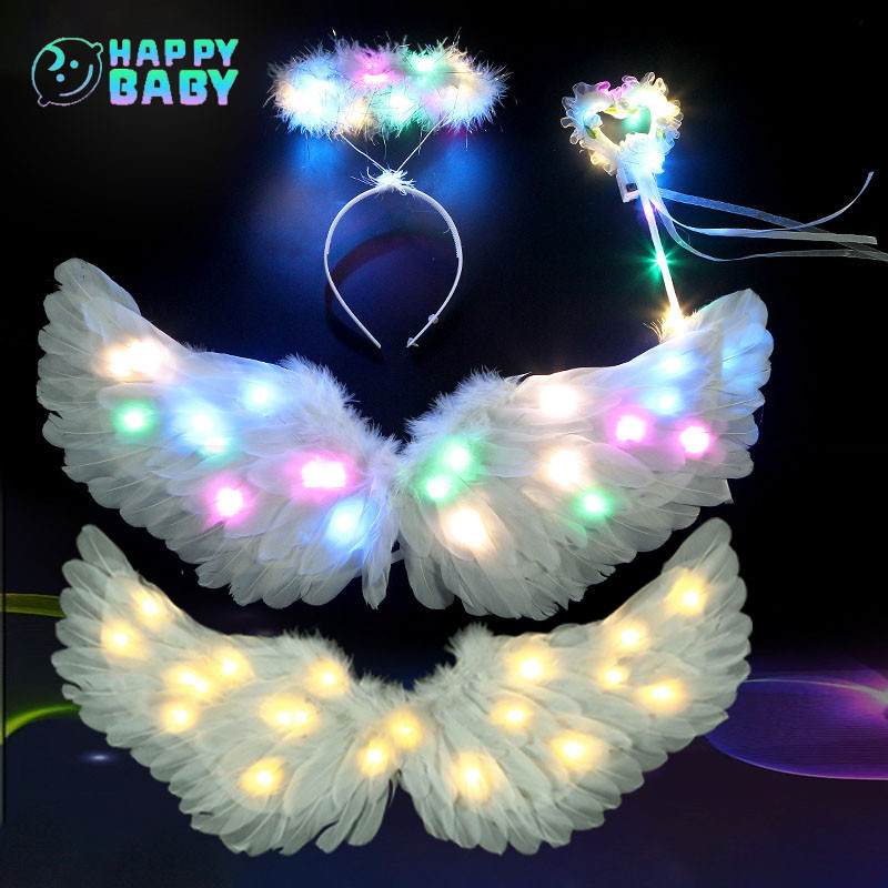 พร้อมส่ง🌟ปีกนางฟ้า ปีกแฟนซี สีขาว ไฟ led มีวงแหวนไม้คฑา เรืองแสง ผู้ใหญ่ เด็ก อุปกรณ์ประกอบฉาก เหมาะสำหรับงานปาร์ตี้