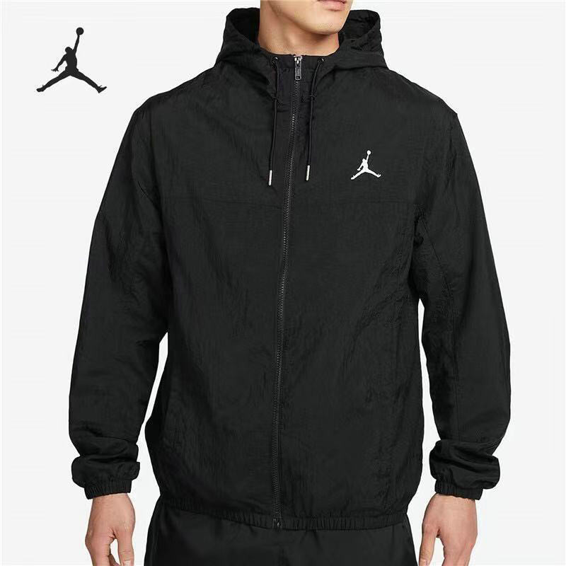 Nike Air Jordan Mens Outdoor Running Sports Hooded Windbreaker Couples Daily Casual Wearทอเสื้อแจ็คเก็ตแห้งเร็ว