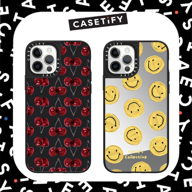 Mirror Casecasetify Katies Collective Smiling Cherry Mirror เคสโทรศัพท์กันกระแทกสําหรับ iPhone 16ProMax 16Pro 16 14 13 12 15 Pro Max เคสโทรศัพท์