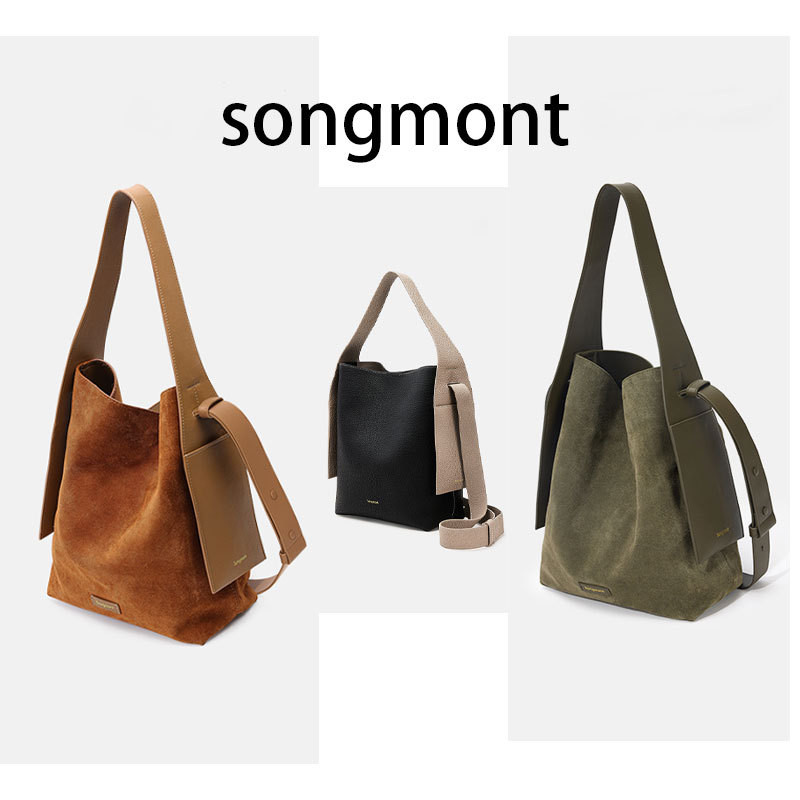 [พร้อมถุงเก็บฝุ่นต้นฉบับ] Song*mont Drippy Tote Bag Chamois กระเป๋าถังหนังแท้กระเป๋าสะพายผู้หญิง Ins สไตล์ Maillard