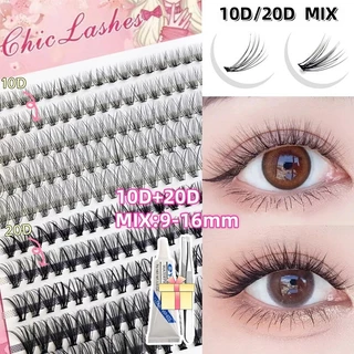 กาวฟรี 1 ชิ้น แหนบ 10D20D30D40D ชุดต่อขนตาไฮบริด ขนตาหนา 9-16 มม. ขนตางอน DIY ขนตาแบบคลัสเตอร์