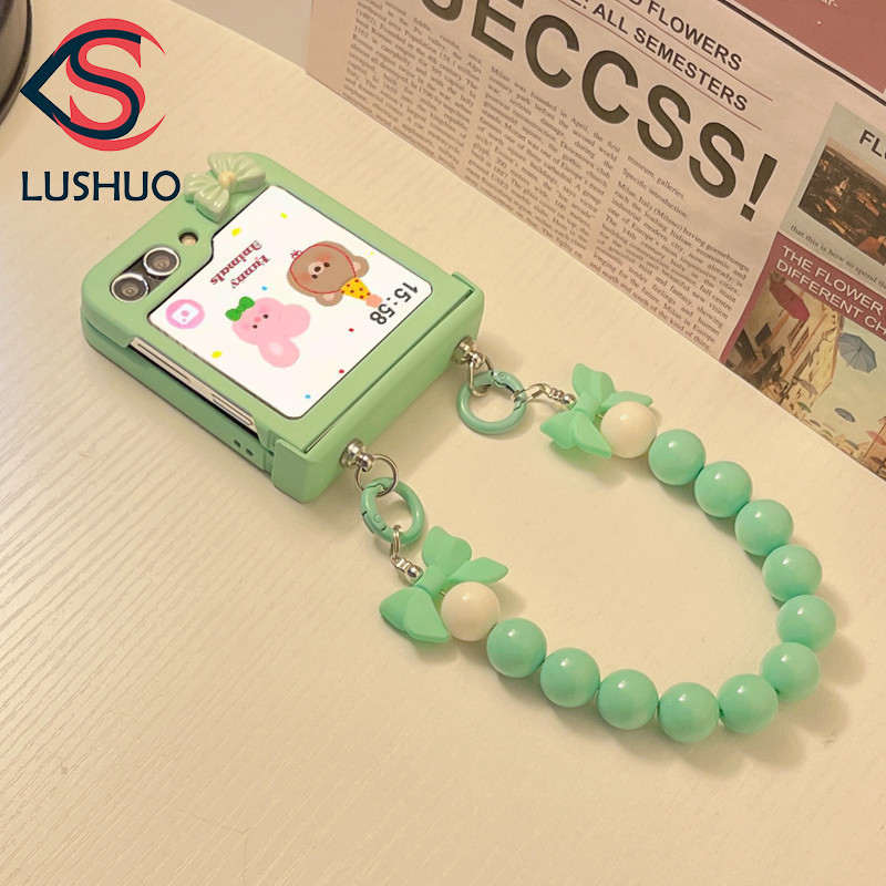 Lushuo เคสโทรศัพท์สําหรับ Samsung Galaxy Z Flip 6 5 4 3 OPPO ค้นหา N2 Flip N3 Flip น่ารักสี Hard PC บานพับป้องกันปกหลังพร้อมสร้อยข้อมือสําหรับ Flip3 Flip4 Flip5 Flip6 N2Flip N3 Flip