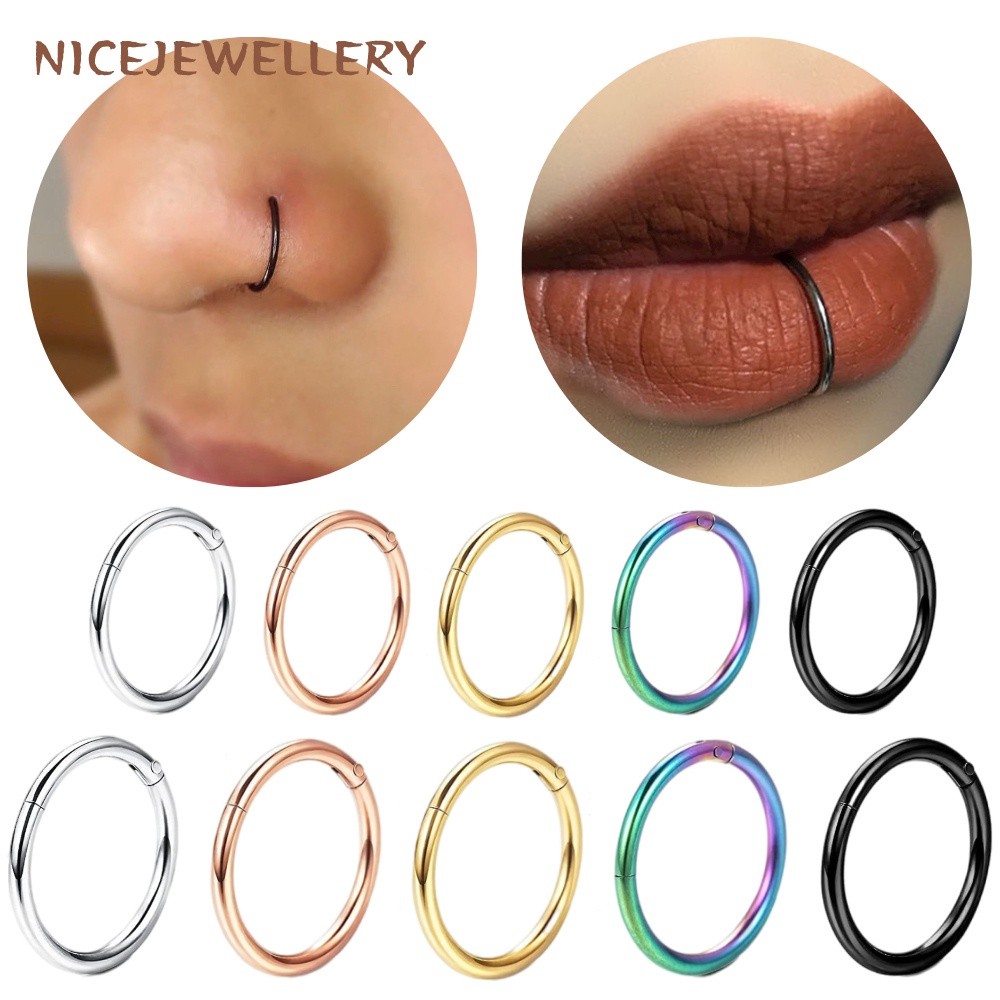 1 Pc Nose Clicker 316L Stainlees เหล็ก Nostrail Septum เจาะ Multicolor หูกระดูกอ่อนเจาะ