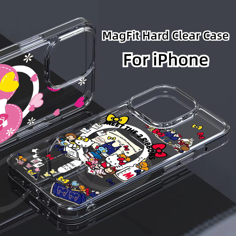 Sanrio Hello Kitty วันวาเลนไทน์ Hard กันกระแทกถุงลมนิรภัยเคสโทรศัพท์แม่เหล็กสําหรับ iPhone16/Pro Max 15/14Plus 13/11Pro 12Mini Anti-Slip กันกระแทกเต็มแพคเกจฝาครอบโปร่งใส