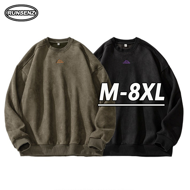 ม-8เอ็กแอล แฟชั่นเกาหลีหนังนิ่มเสื้อกันหนาวผู้ชายระดับไฮเอนด์ที่เรียบง่ายสบายๆหลวมแขนยาวขนาดบวกด้านบน