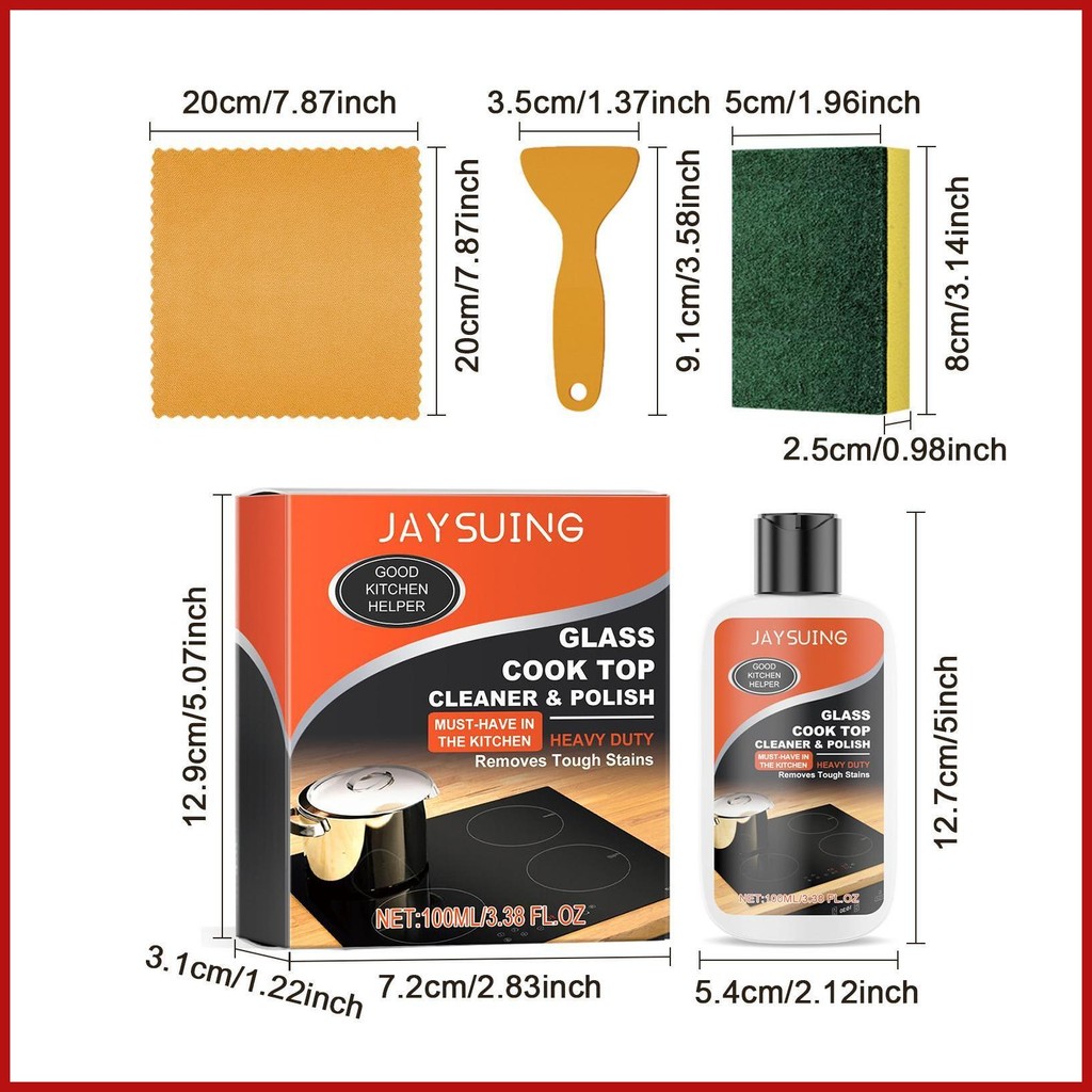 Cook Top ชุดทําความสะอาด Non-Scratch ชุดทําความสะอาด Glass Cooktop Cleaner เซรามิค Non-Abrasive ที่มีประสิทธิภาพห้องครัว postermy - รูปที่ 3