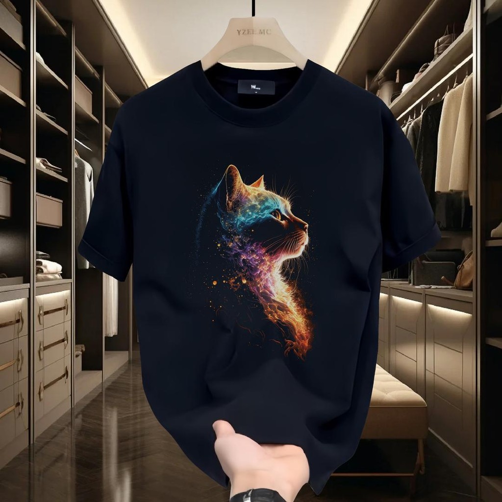 【จัดส่งจากประเทศไทย】 เสื้อยืดแขนสั้น สวมใส่สบาย ไม่จำกัดเพศ ผ้าฝ้าย 100% คอกลม ผ้าคุณภาพสูง ภาพพิมพ์ "แมวหลากสี"