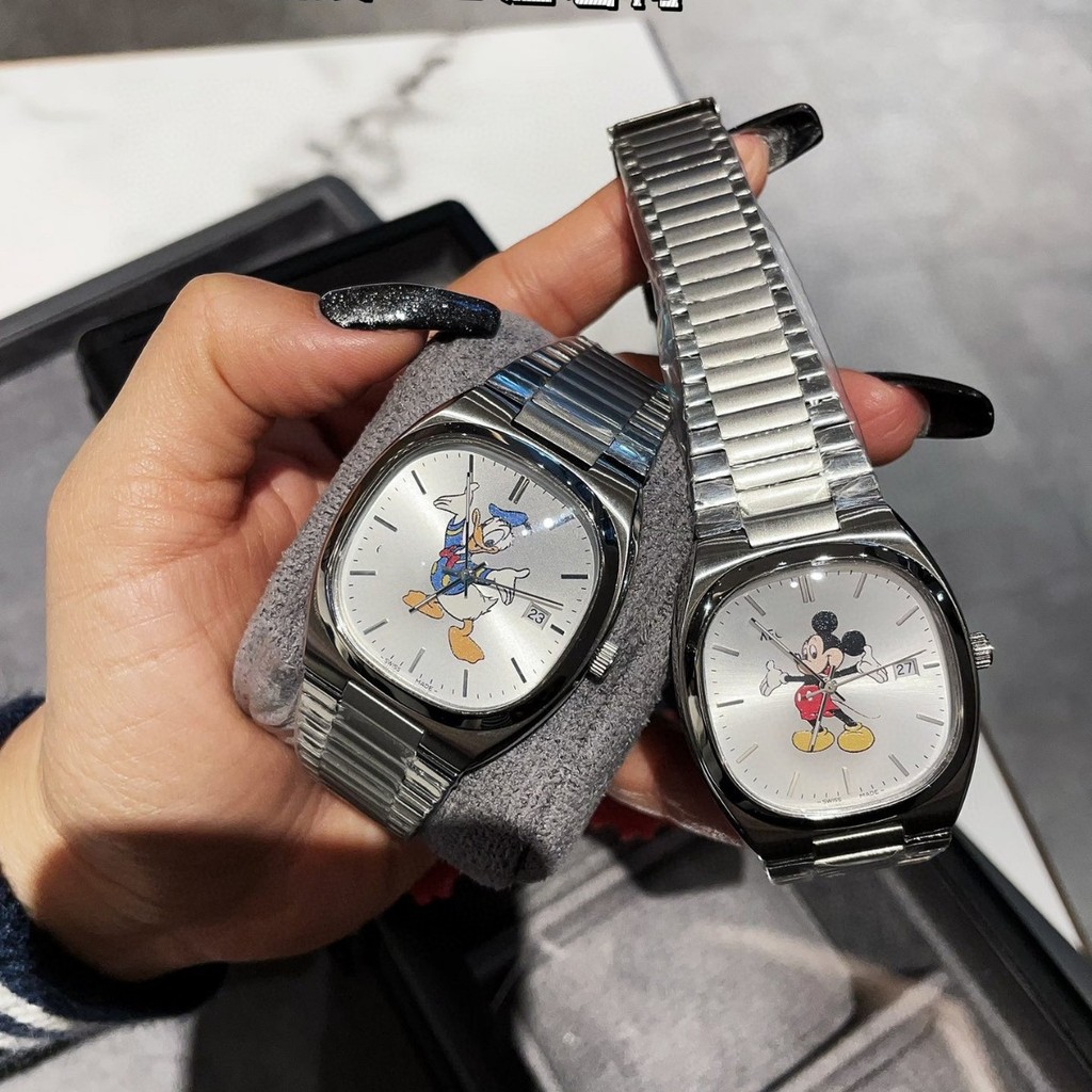 [สินค้าใหม่ด่วน] Oujia Mickey Mouse Donald Duck Co-branded Antique TV Watch Fashion Steel Belt นาฬิก