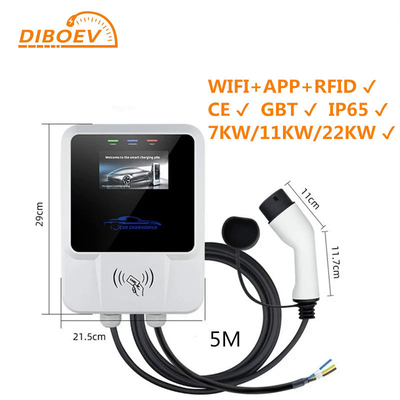 GBT EV Charger 7KW/11KW/22KW 1/3Phase 5M Adjustable Electric Vehicle Charging Station Wallbox EV Car