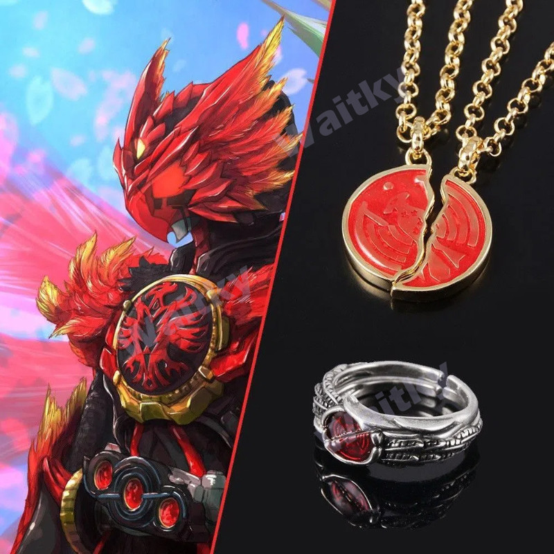 Waitky การ์ตูนญี่ปุ่น Kamen Rider สร้อยคอ ooo จี้เหรียญรอบจี้คู่แหวนคู่แหวนกระบี่