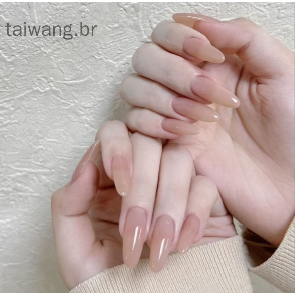 เล็บปลอม เล็บปลอมธรรมชาติเปลือย 24 ชิ้นพร้อมกาวเล็บปลอมเหมือนจริงกดบนเล็บ - รูปที่ 2