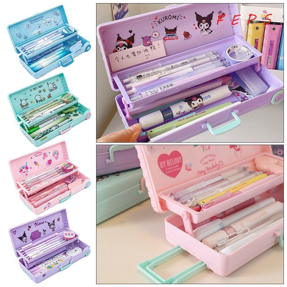 เฟปส์ 1ชิ้นกล่องเครื่องเขียน,ซิปคู่อุปกรณ์การเรียนรถเข็นกระเป๋าดินสอ, น่ารัก ความจุขนาดใหญ่เด็กน่ารักกล่องดินสอ