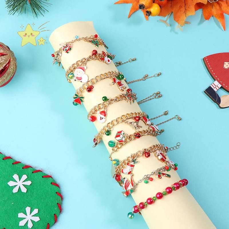 [JBTH] สร้อยข้อมือโซ่โลหะคริสต์มาสสร้างสรรค์ต้นคริสต์มาสเกล็ดหิมะ Snowman ของขวัญไข่มุก [JB]