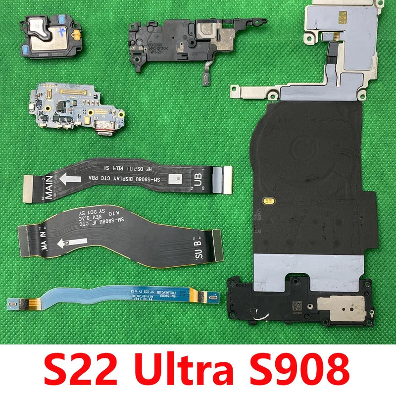 ดีสำหรับ S amsung g alaxy S22อัลตร้า S908 S908B S908U S908N WIFI สัญญาณเสาอากาศ NFC ขดลวดไมโครโฟนคณะกรรมการการชาร์จจอแอลซีดีสายหลัก