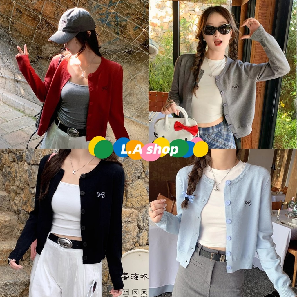 L.A Shop สไตล์ใหม่ เสื้อคาดิแกรนไหมพรม แขนยาว คอกลมเกาหลีมาก ปักฌบว์ที่หน้าอก "Z-YX12"