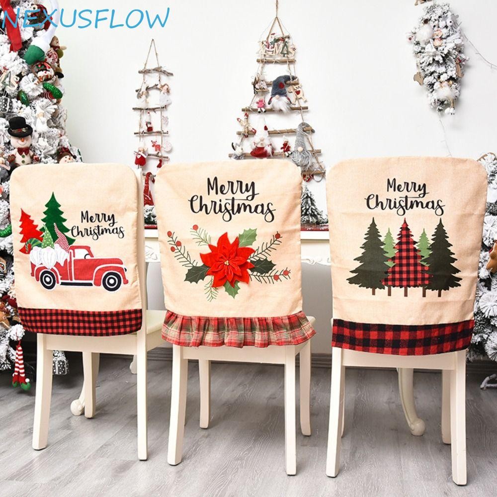 Nexusflow ผ้าคลุมเก้าอี้คริสต์มาส, การ์ตูนนุ่ม Xmas Dinner Chair Seat Cover, Reusable ยืดที่ถอดออกได้ Christmas Table Decor อุปกรณ์ปีใหม่