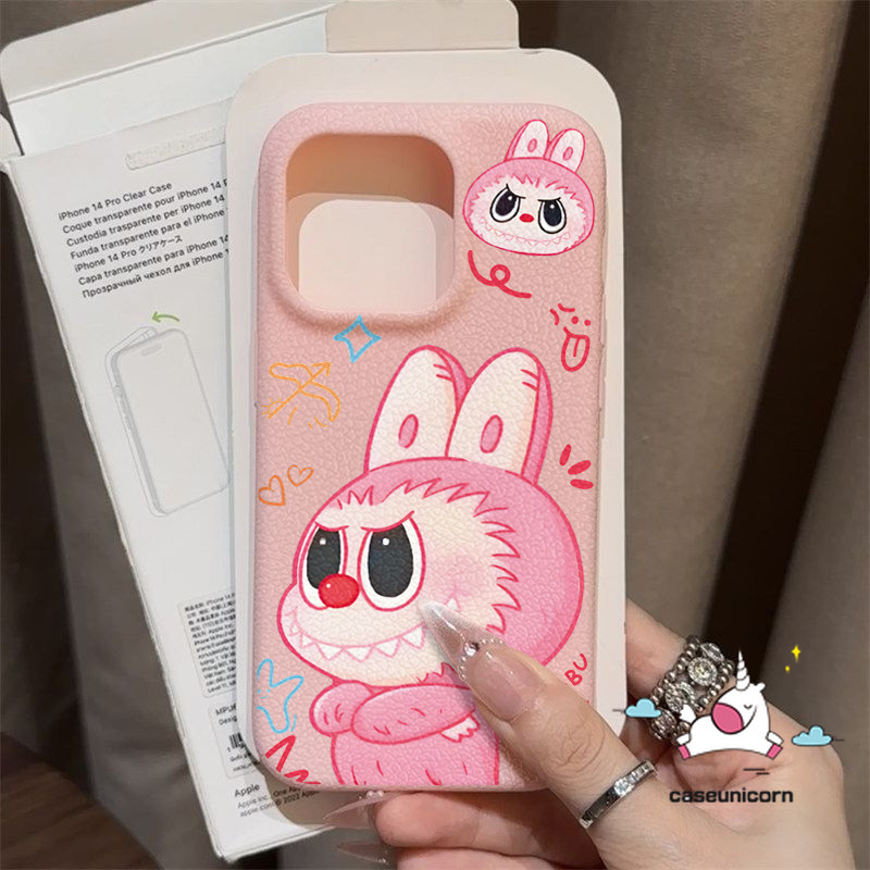 น่ารักสีสัน Graffiti อินเทรนด์การ์ตูน LABUBU ใหม่สําหรับ IPhone 15 13 11 16 12 14 Pro Max 15 14 16 Plus ตลกคู่ LABUBU หรูหราผิวรู้สึกหนังเนื้อนุ่มกรณี