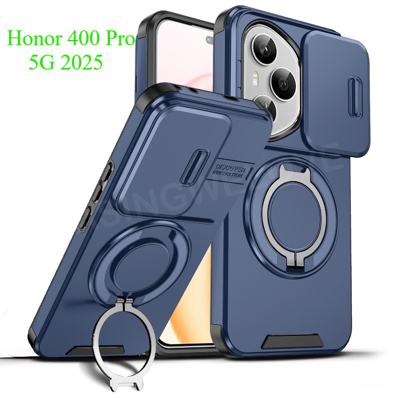 เคสโทรศัพท์สําหรับ Honor 400 Pro 400Pro Honor 400 Pro 400 Lite X7C 200 สมาร์ท 5G 2025 เกราะกันกระแทก Push ดึงกล้องหน้าต่างป้องกันปลอกเกราะโลหะแหวนขาตั้งรถกล้องป้องกัน C