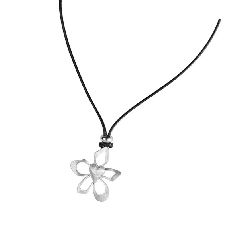 Orangesea Hollow ดอกไม้จี้ปรับ Bohemian สร้อยคอสีดํา Wax สายไฟคอเครื่องประดับ