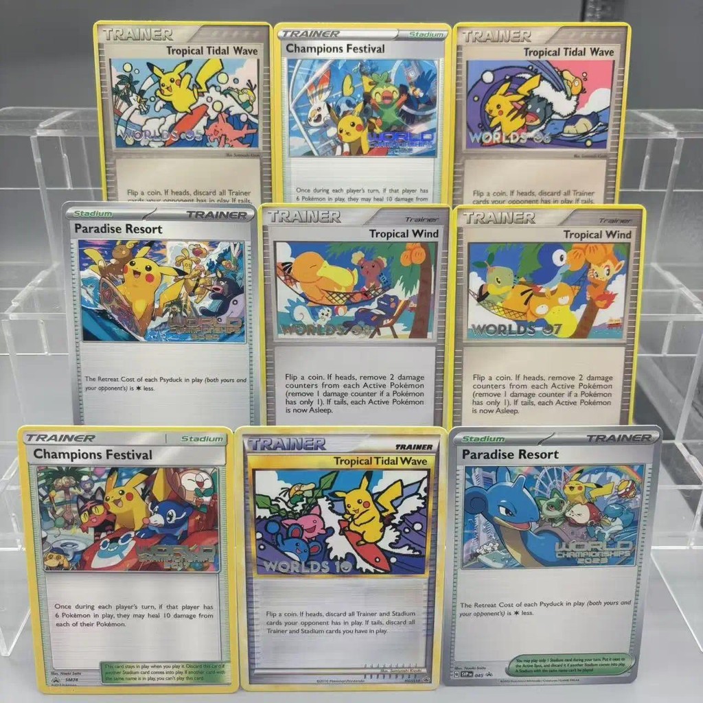 9 ชิ้น/เซ็ต DIY PTCG คอลเลกชันการ์ดภาษาอังกฤษ PTCG Pikachu Self Made การ์ดเดี่ยวเกมคลาสสิกอะนิเมะการ์ดของเล่น