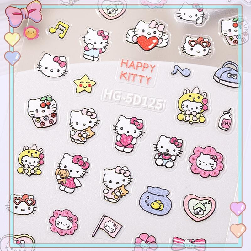 [Beautyhome] 2D Pixel Style Mini Sanrios HelloKitty Nails Art Sticker Multi Expressions Cute Nail De