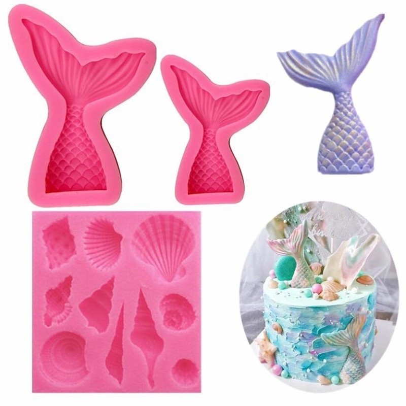 Ocean Series Mermaid Silicone Mould Shell และ Conch Chocolate F Ondant Mould เค้กขอบเครื่องมือตกแต่งเบเกอรี่อุปกรณ์เสริม