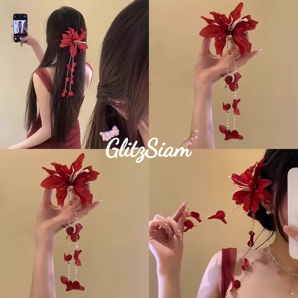 GlitzSiam🌸กิ๊บติดผมสไตล์เกาหลี🌸กิ๊บดอกไม้สไตล์โดปามีน กิ๊บติดผมคุณภาพสูง สีสันสดใส ขนาดใหญ่ พร้อมส่งในไทย