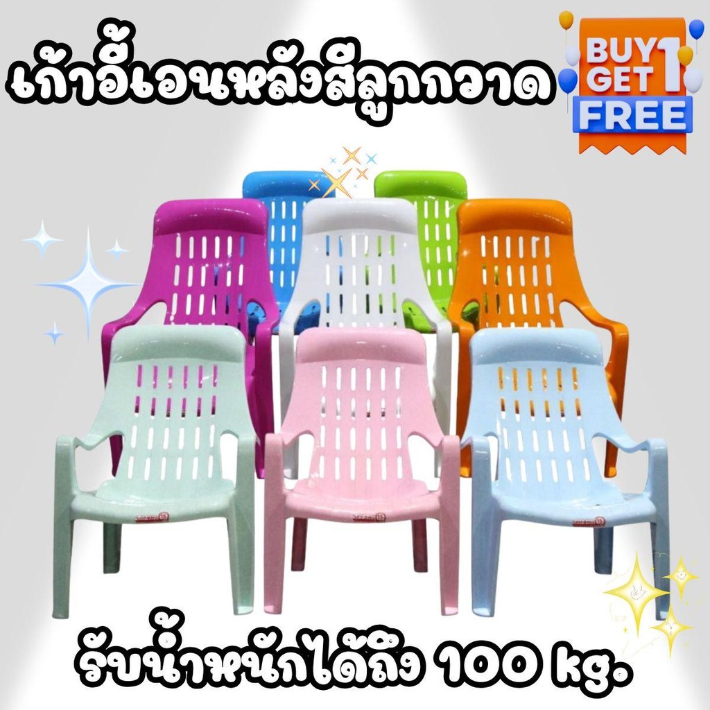 (1แถม1) เก้าอี้เอนหลังสีลูกกวาด รับน้ำหนัดได้ถึง 100 kg. มีให้เลือก 11 สี (ของแถมสีเดียวกัน)