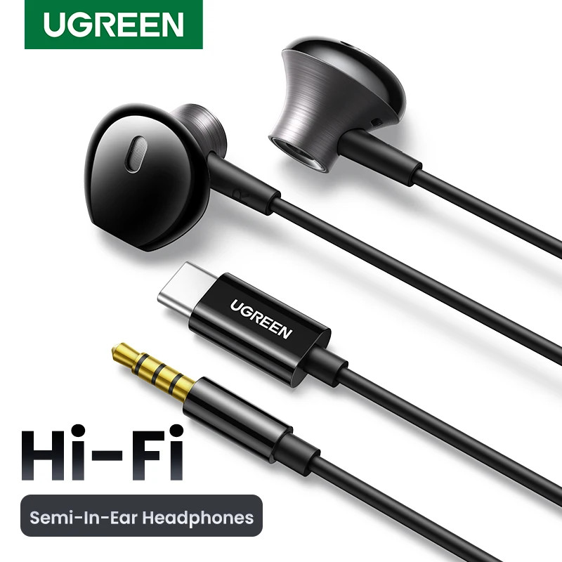 UGREEN ชุดหูฟังแบบมีสาย Type C หรือ 3.5 มม. คุณภาพเสียงไฮไฟ กึ่งอินเอียร์พ ร้อมไมโครโฟน