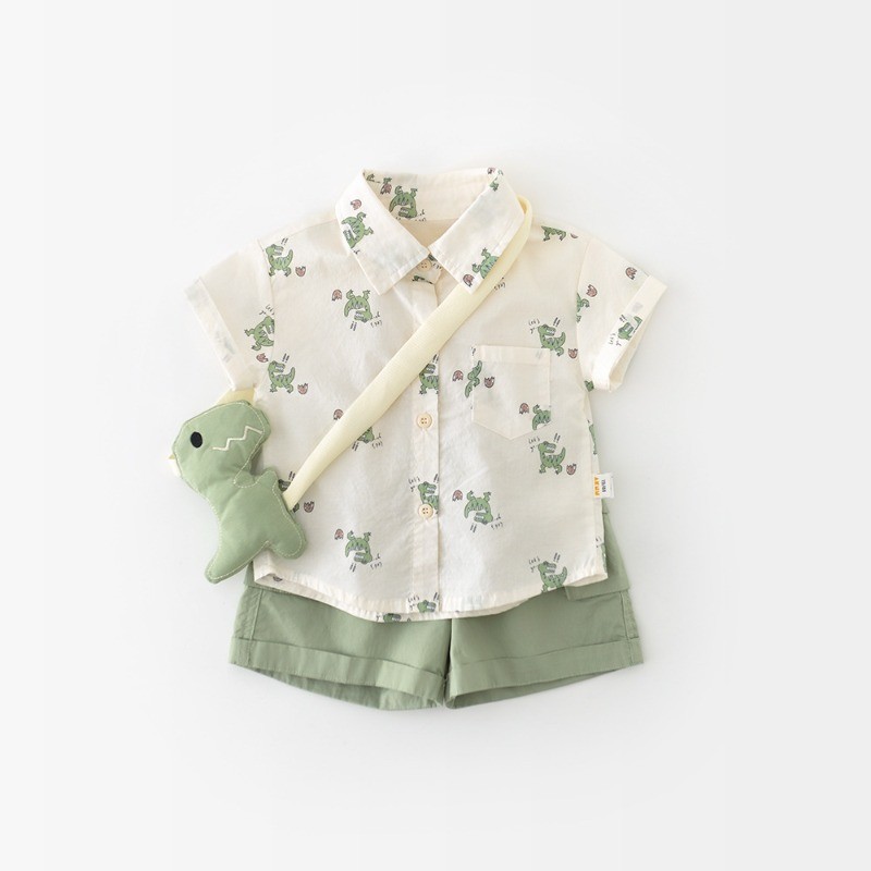 ชุดเสื้อยืดและกางเกงขาสั้นแขนสั้นสำหรับเด็กชายอายุ 0-2 ปี พร้อมกระเป๋าเป้ไดโนเสาร์ สไตล์เกาหลี - รูปที่ 2