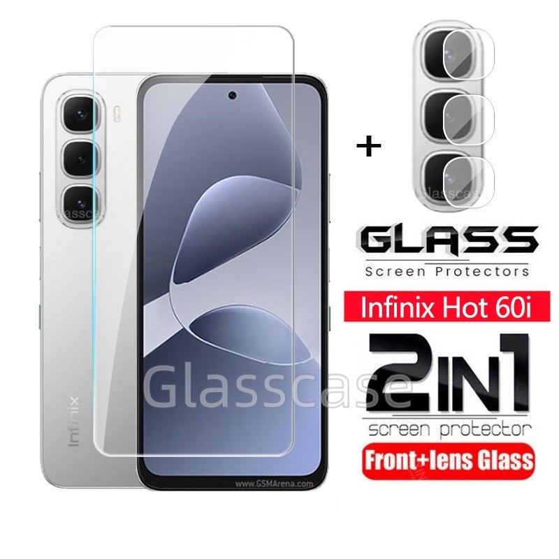 Infinix Hot 60i 2025 2 In 1 ป้องกันหน้าจอกระจกนิรภัยฟิล์มสําหรับ Infinix Hot 60 6 0 i pro 60i 60pro Hot60i Hot60pro 2025 กล้องกลับเลนส์ป้องกันกระจกคลุมทั้งหมดฟิล์มด้านหน้า