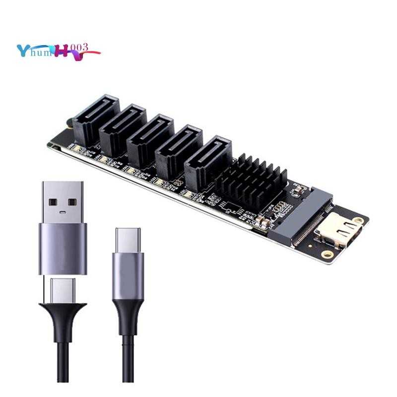 [yhumh003]TYPE-C ถึง SATA3.0 5 พอร์ตอะแดปเตอร์แปลง 6Gbps USB10G JM575+JMS580 สําหรับ SATA SSD HDD ขย