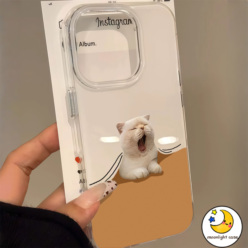 GOOD เคสครีมIMD ลูกแมวน่ารักหาว ลูกแมวสีขาว ความนิยม สําหรับIPhone16 15 13 11 7 8plus ProPromax X XRXS ทนต่อการเสียดสี