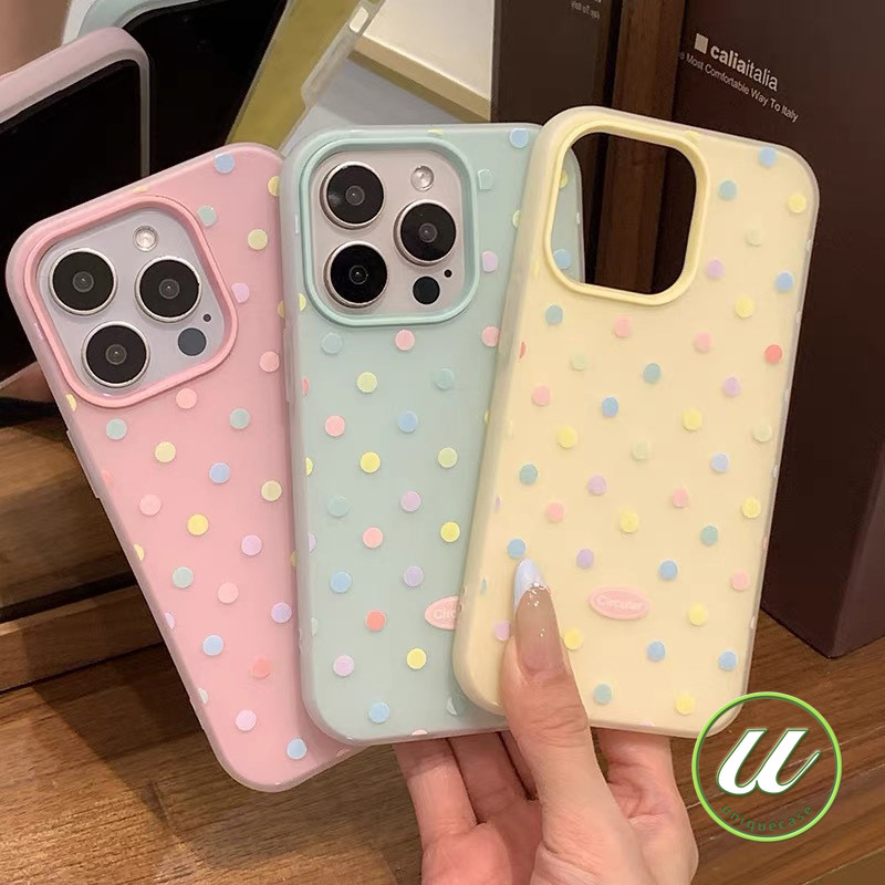 เคสไอโฟน 11 การ์ตูนมีสีสันจุดใหม่ 2 ใน 1 อ่อน สำหรับ IPhone 12 16 11 15 13 14 Pro Max X XR XS Max 7 6s 6 8 15 14 16 Plus