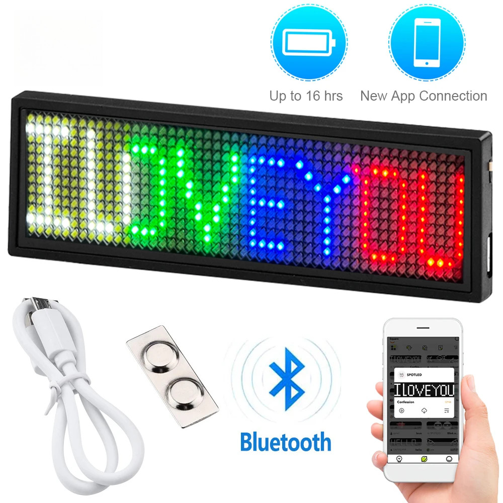 บลูทูธ LED Digital Badge USB ชาร์จ DIY ป้ายชื่อตั้งโปรแกรมได้หลายภาษาทนทาน Scrolling LED แท็กโมดูลป้าย