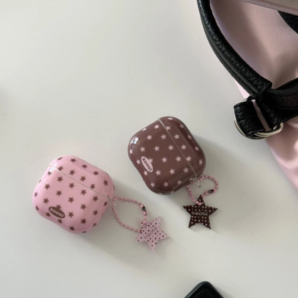 IMD Pink Coffee Star พร้อมจี้หูฟังสําหรับ AirPods 1 2 3 4 Pro หูฟังไร้สายบลูทูธสําหรับ AirPods Pro2 กันกระแทกฝาครอบป้องกันปลอก