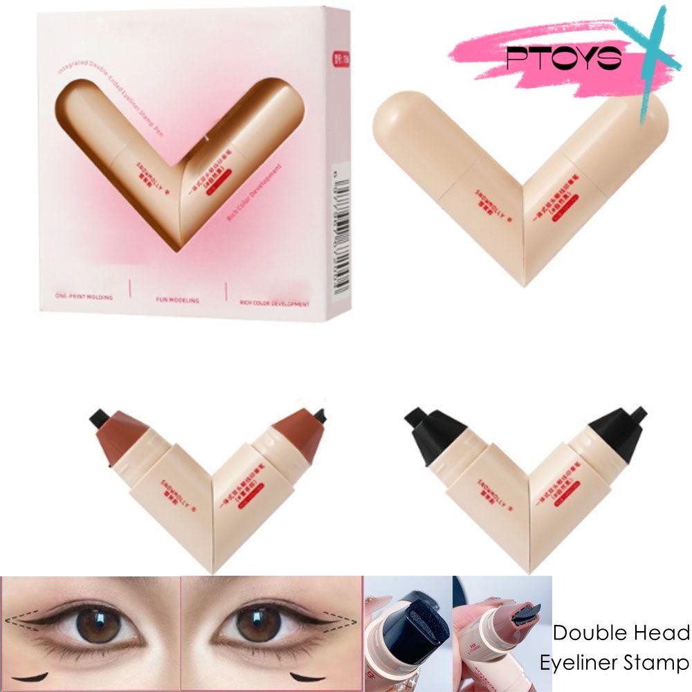 PTOYS Eyeliner Stamp, Waterproof Quick Dry Eye Liner Stamp, Portable Folding Black Color Eyeliner St