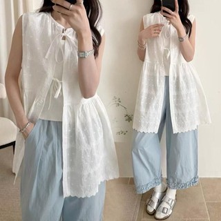 mimi&didi#ชุดเสื้อกั๊กแขนกุด ปกปิด เดรสทรงหลวม คอกลม แขนกุด …