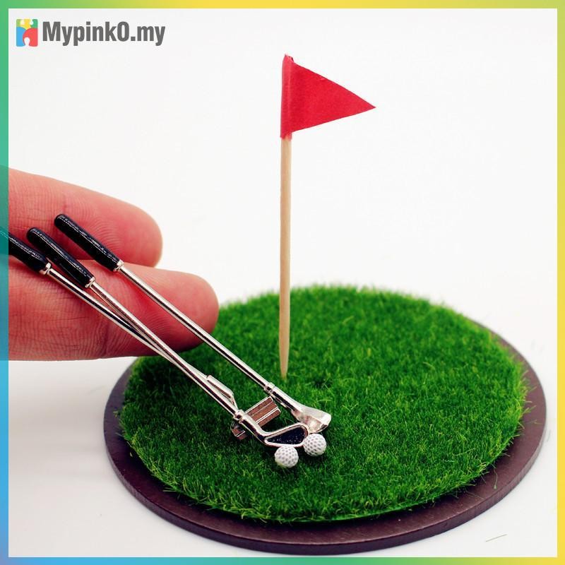 Mypink 7 ชิ้น/เซ็ต Dollhouse Mini Golf Club ทุ่งหญ้าชุดจําลองกีฬา Miniature ฉาก Prop ตุ๊กตา House อุ
