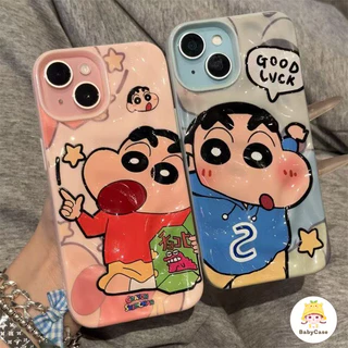 เคสไอโฟน 15 13 สำหรับ iPhone 11 17 16 13 15 14 12 Pro Max 15 14 16 Plus XR X XS ผ้าคลุมลายการ์ตูนเครยอนชินจังสุดน่ารัก