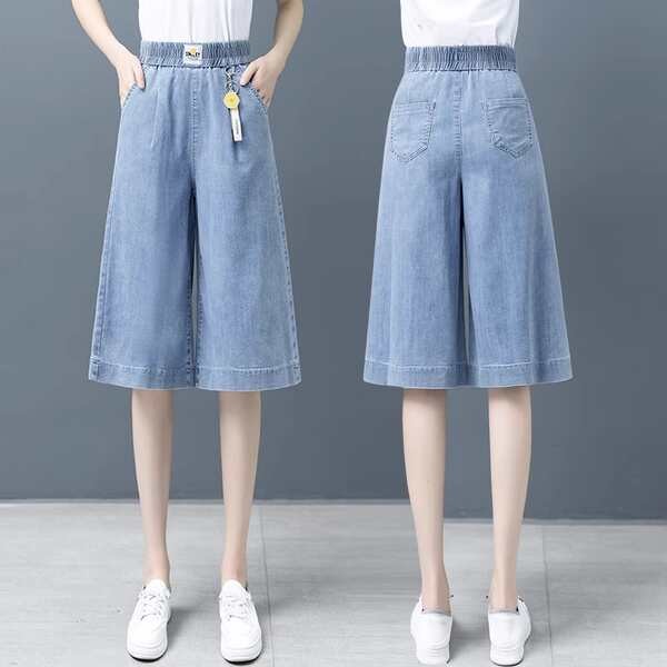 belin star กางเกงยีนส์ กางเกงขากว้างผ้ายีนส์ Tencel ผู้หญิงฤดูร้อนแบบบาง2025เอวสูงยางยืดหลวมกางเกงขา