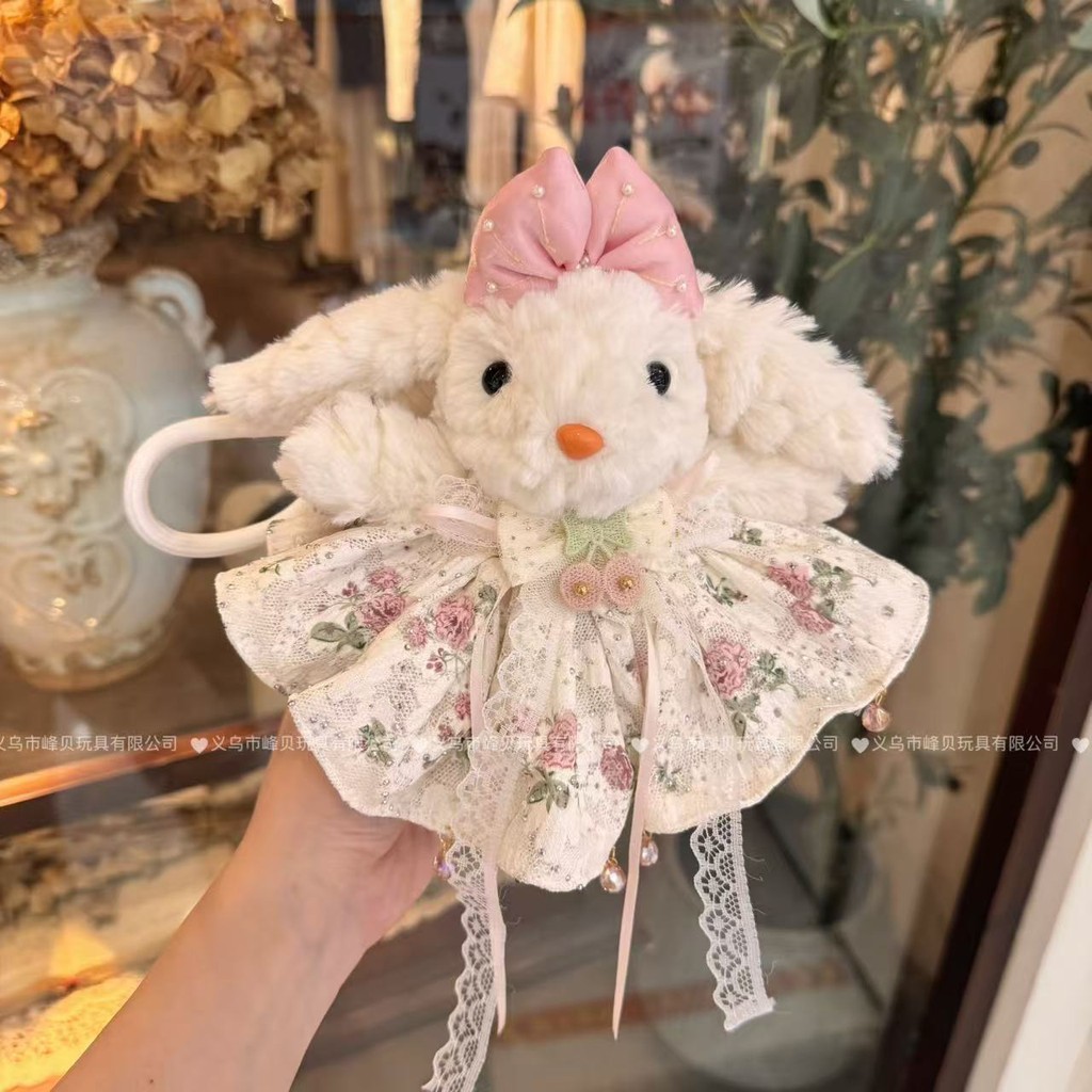 Lop-Eared Rabbit Flower Cherry Bow Princess Dress กระต่ายหูยาวน่ารักการ์ตูนโทรศัพท์มือถือกลับคลิปตุ๊กตาแนวทแยง