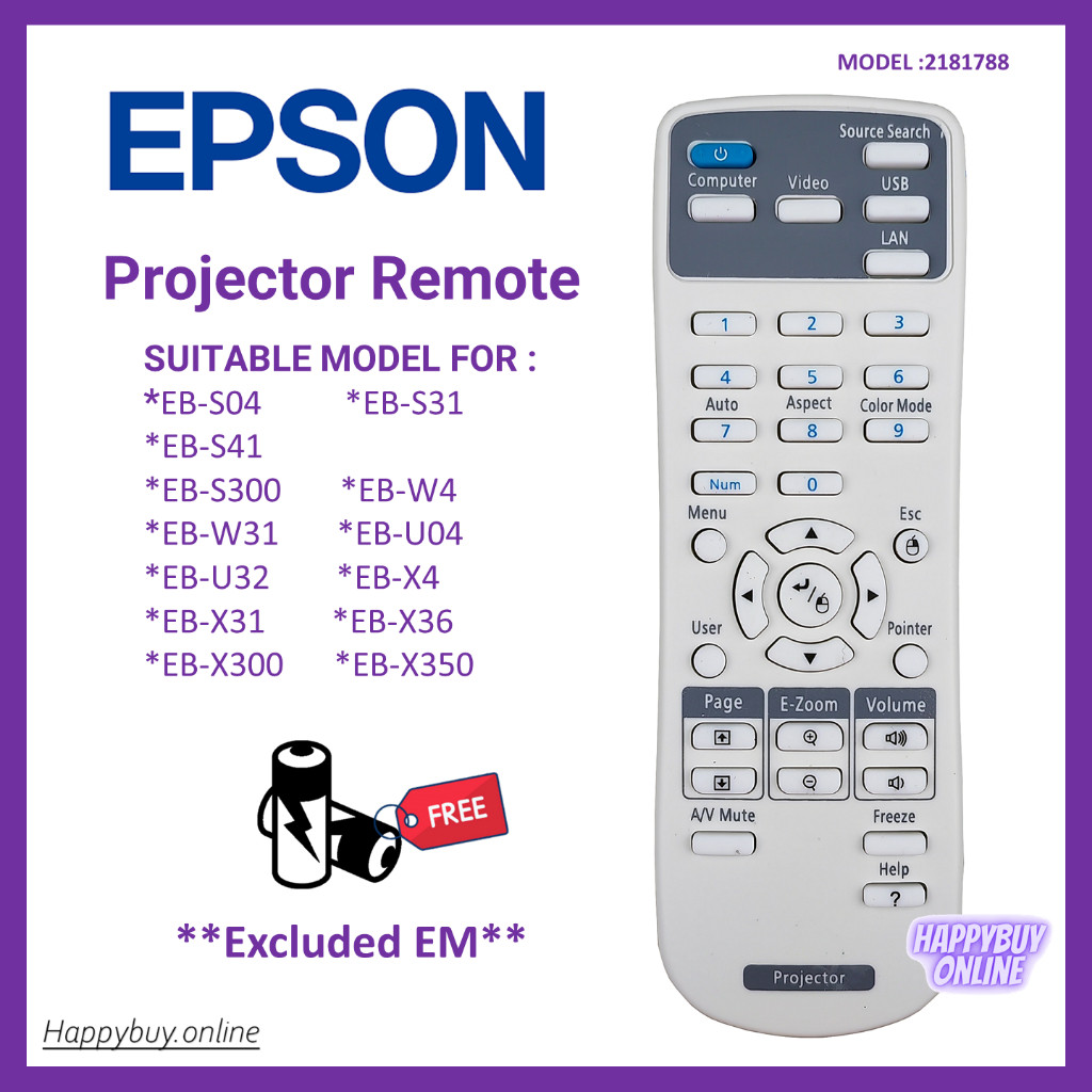 EPSON โปรเจคเตอร์ รีโมทคอนโทรล EPSON Projektor EB Series โปรเจคเตอร์ระยะไกล 2181788