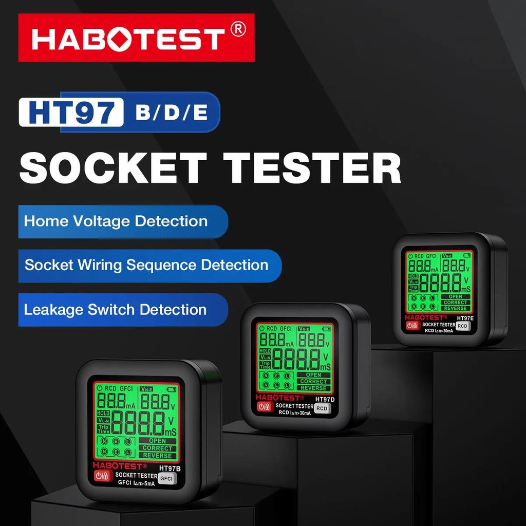 HABOTEST HT97B เครื่องทดสอบซ็อกเก็ตจอแสดงผลแรงดันไฟฟ้าอัตโนมัติ 260V GFCI Circuit Breaker